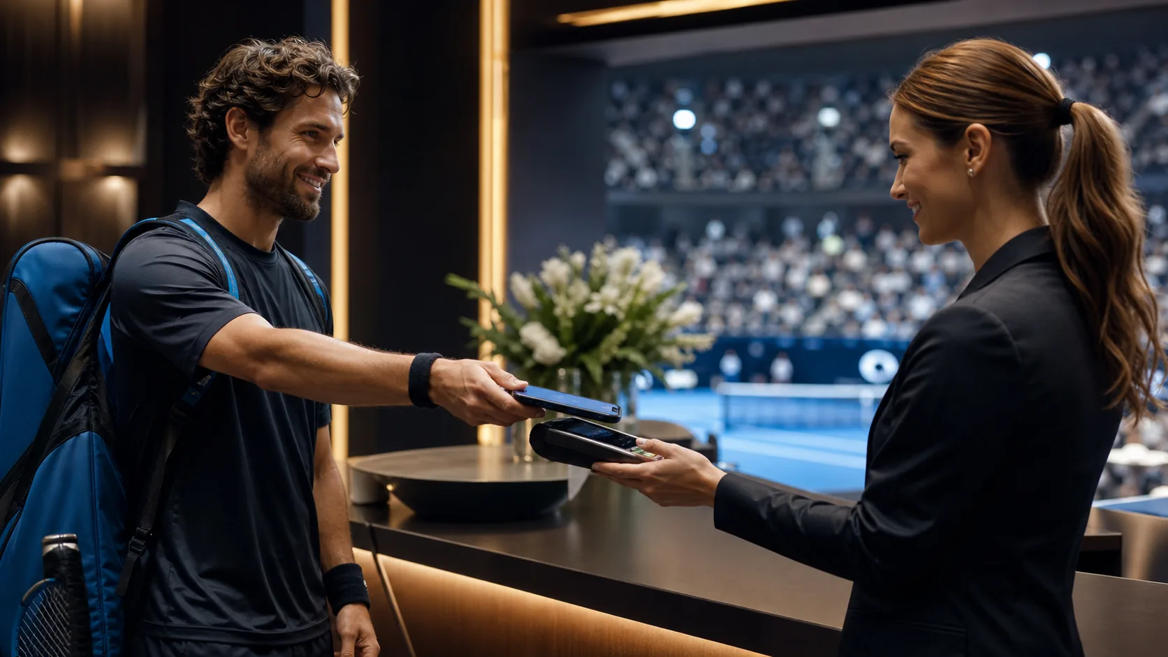 Athlete using a secure mobile payment method