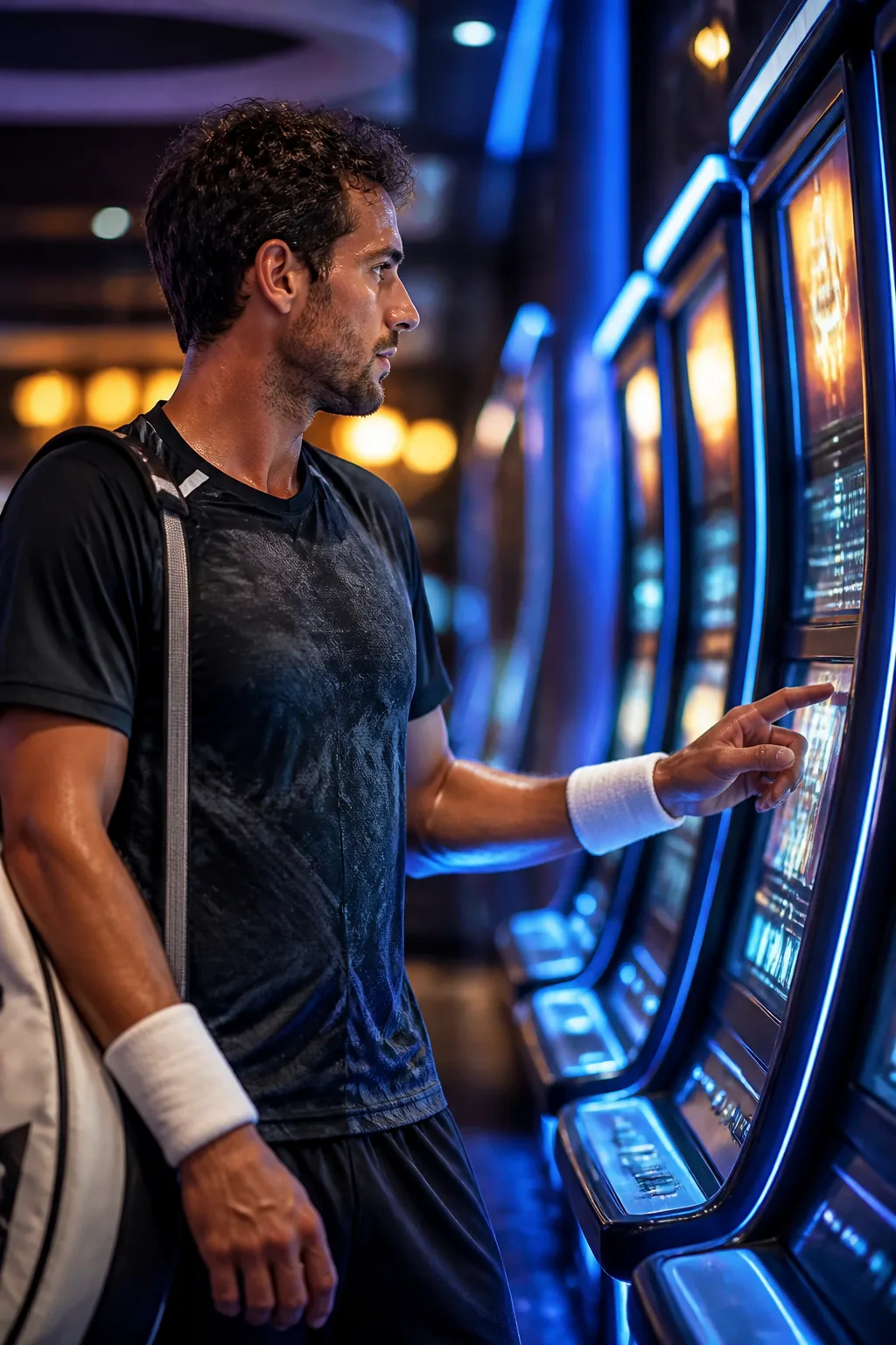 Athlete exploring the casino game selection